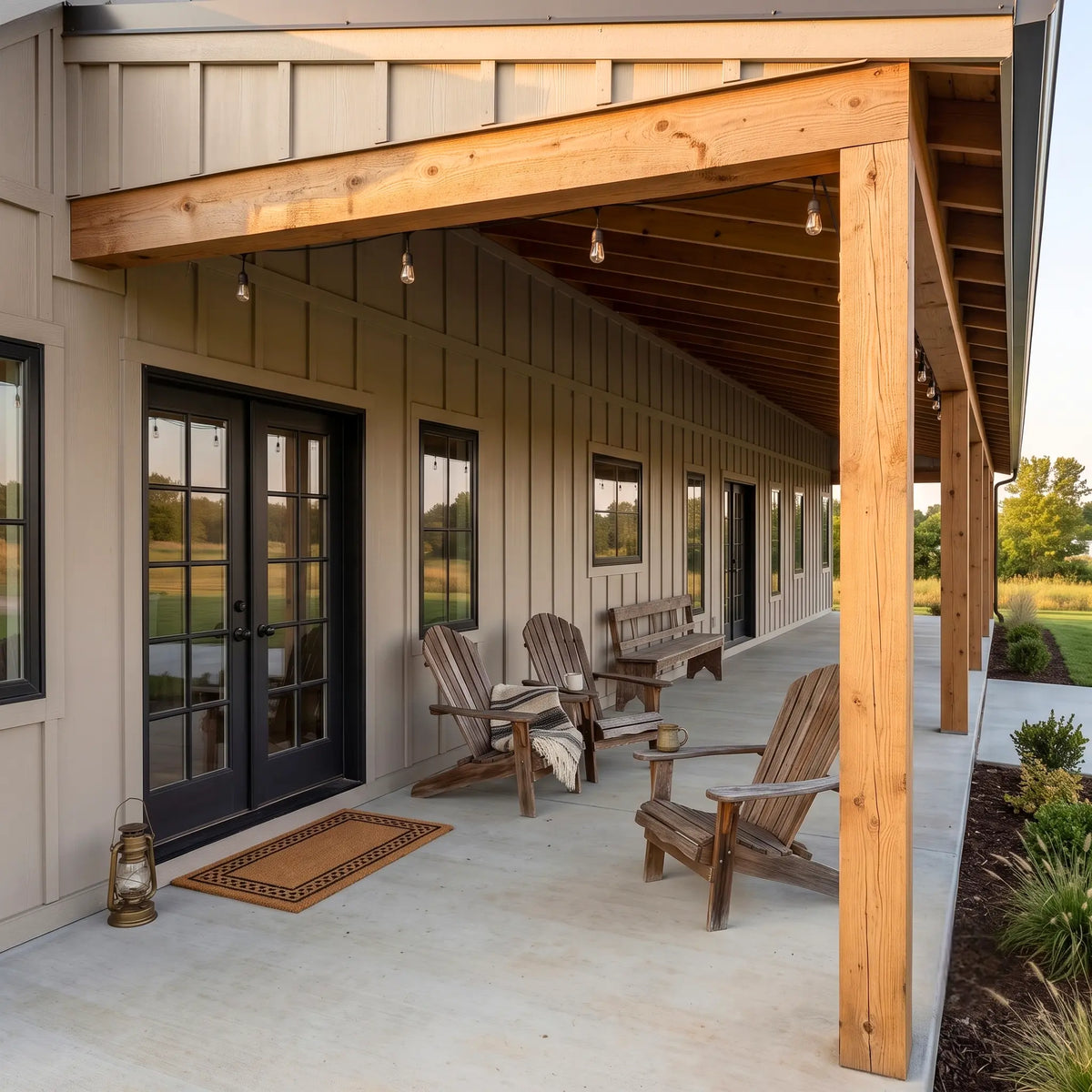 Whitlock modern farmhouse house plan exterior with covered front porch and cross-gable roof