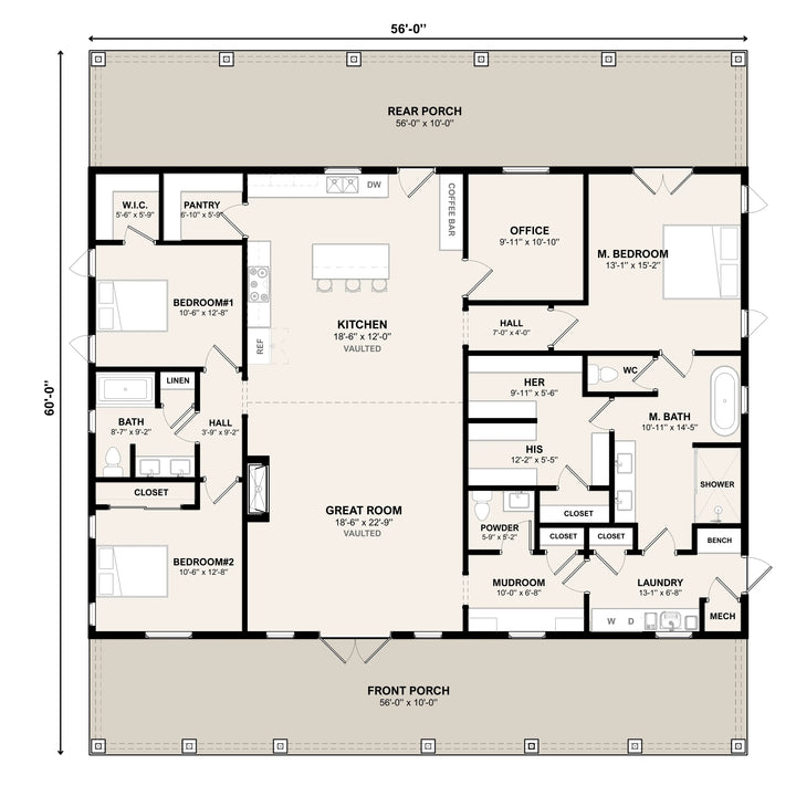 Arden 3 bedroom 2.5 bathroom house plan floor plan with open concept living and split bedrooms
