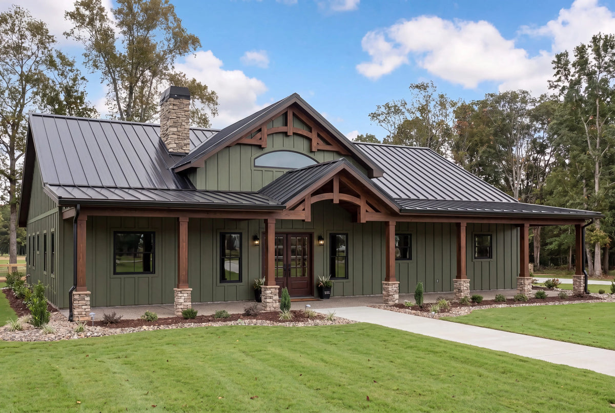 Arden 3 bedroom barndominium house plan with a covered front porch