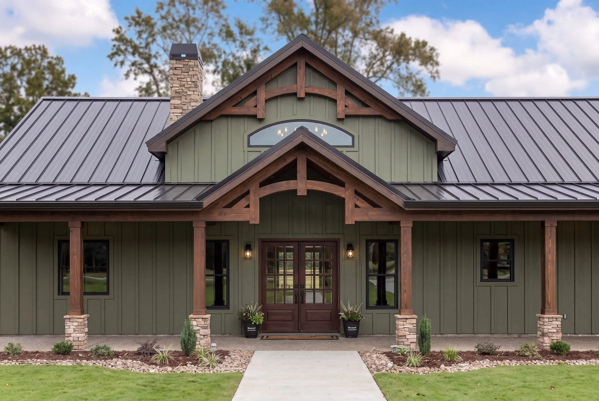 Arden modern farmhouse style house plan exterior with full-width covered porch