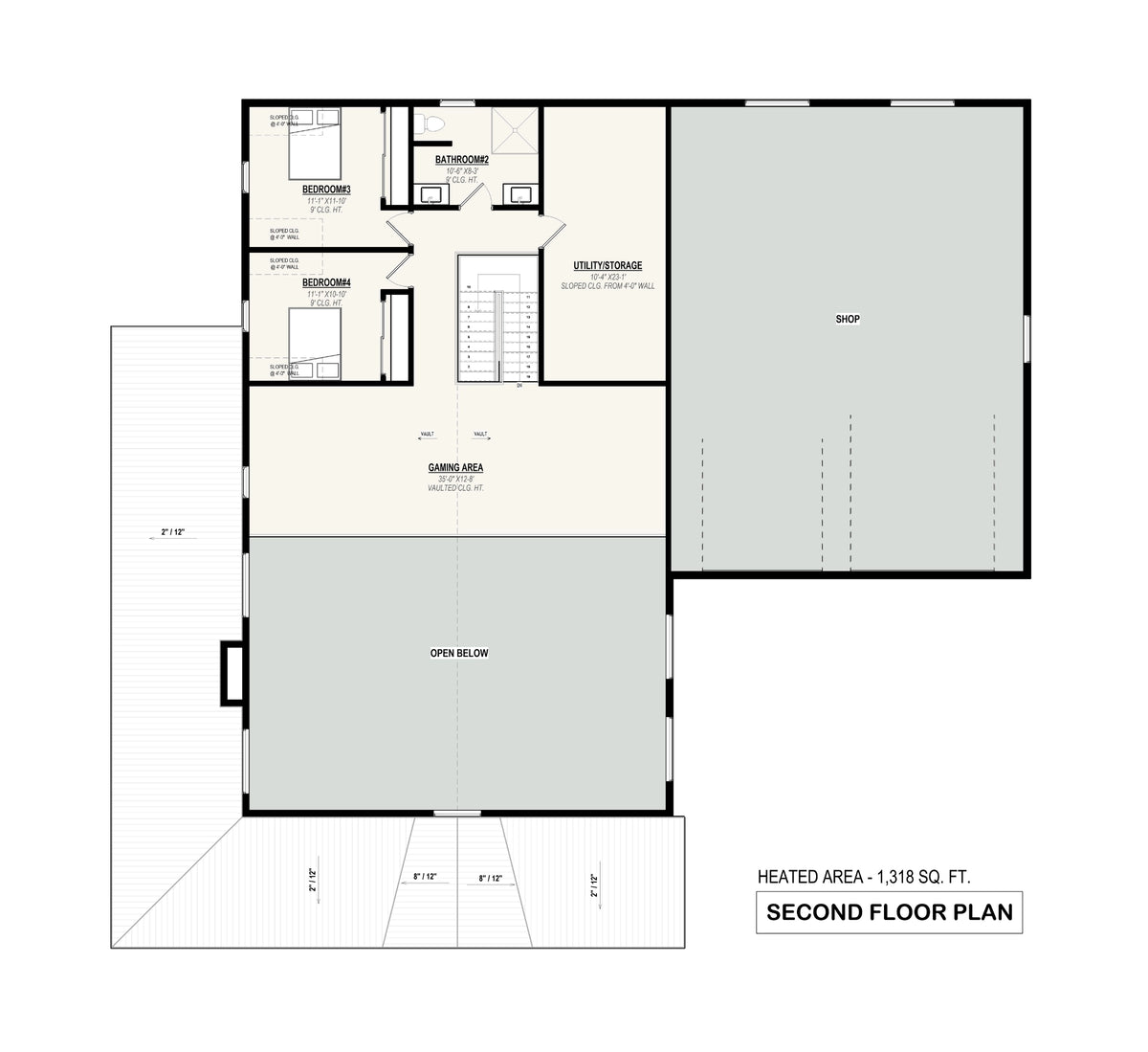 Haven second floor plan with two bedrooms, full bathroom, bonus and gaming area
