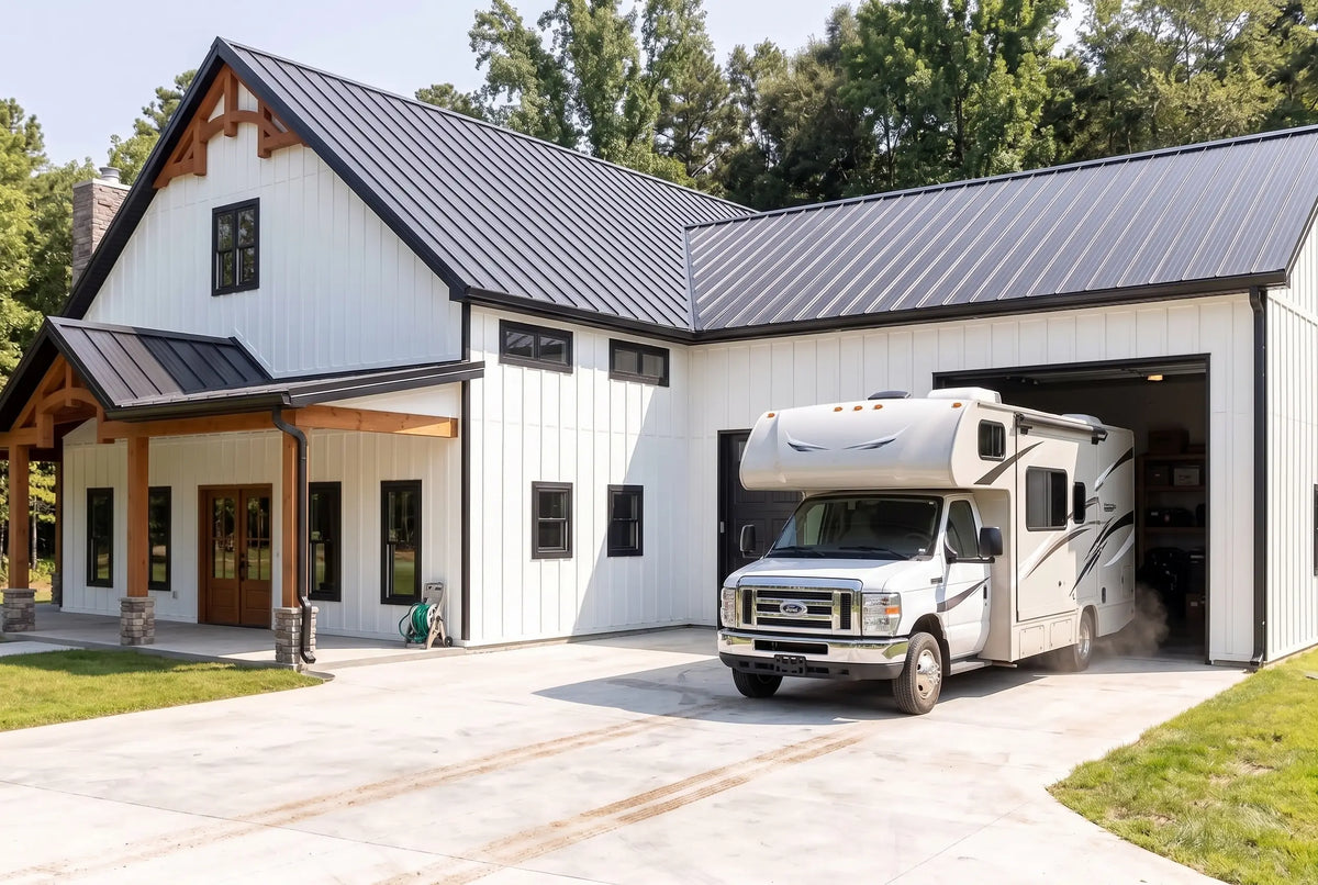 Barndominium house plan with 1,212 square foot shop and garage